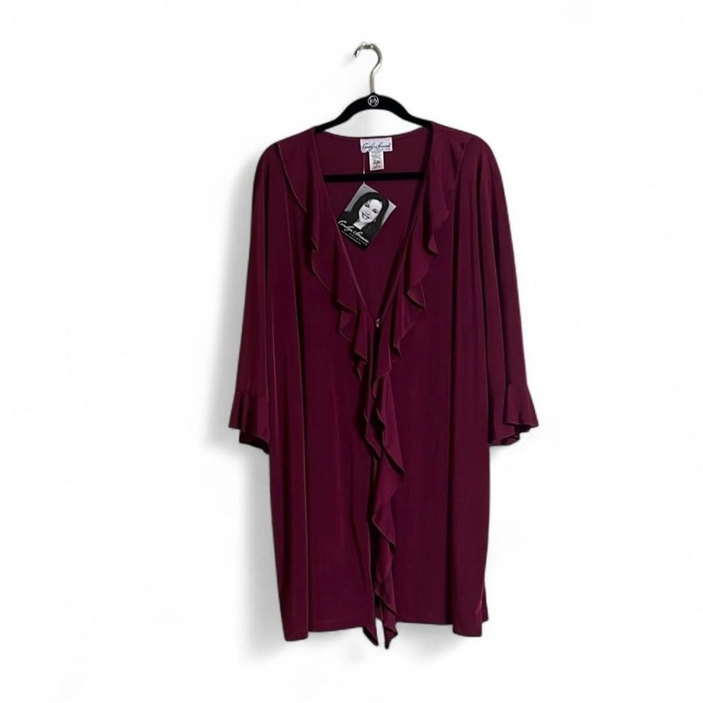 Carolyn Strauss Collection Long Cardigan 3XLP Ruffle Collar/Sleeves Grandmacore